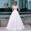 White Online Shop Satin A Line 3 /4 Sleeve Princess Wedding Dress with Pockets